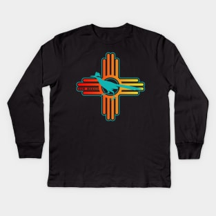 New Mexico Zia with Roadrunner Kids Long Sleeve T-Shirt